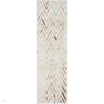 Glitz GLZ05 Modern Geometric Chevron Distressed Metallic Shimmer Hi-Low Textured Soft-Touch Polyester Low Profile Short-Pile Beige/Ivory/Grey/Multicolour Runner-Nourison-Rug Love - The Most Loved Rug Store